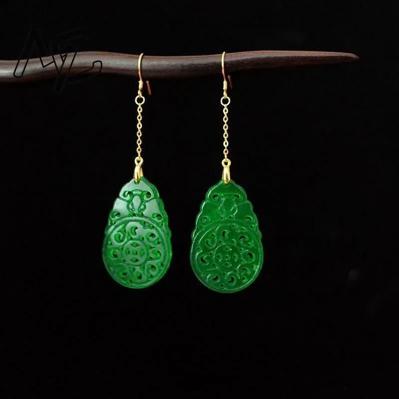 Women'S Fashion Jewellery - 925 الفضة الطبيعية الخضراء اليشم الجوف