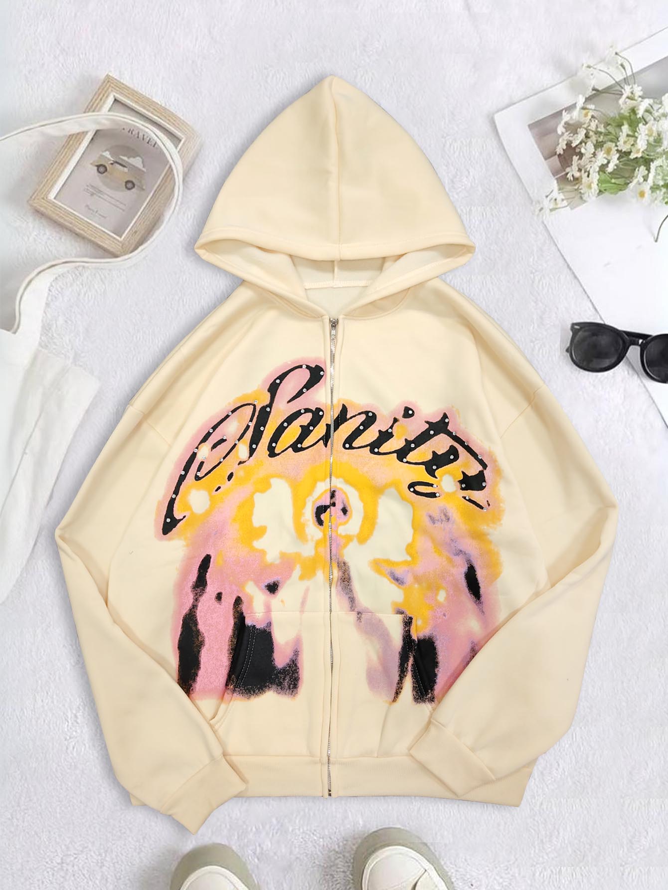 Women'S Fashion Zip Hoodie - الأمريكية الرجعية الخريف والشتاء شارع العليا