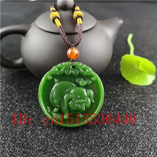 Women'S Fashion Jewellery - الطبيعية الخضراء الصينية خنزير منحوتة اليشم