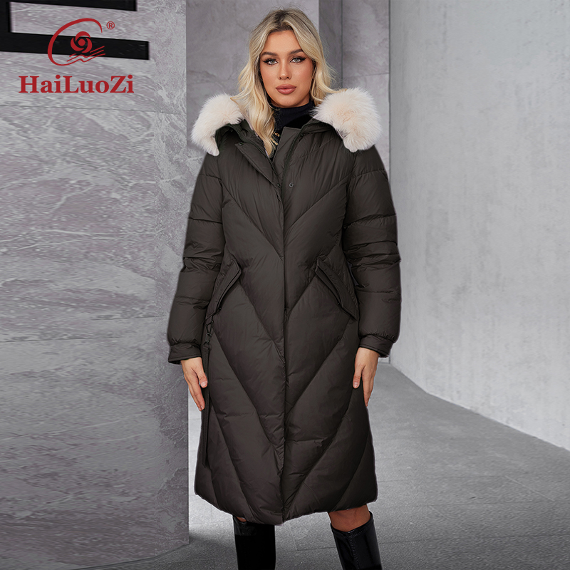 Women'S Fashion Long Coat - HaiLuoZi-معطف طويل بغطاء للرأس بجيب مائل