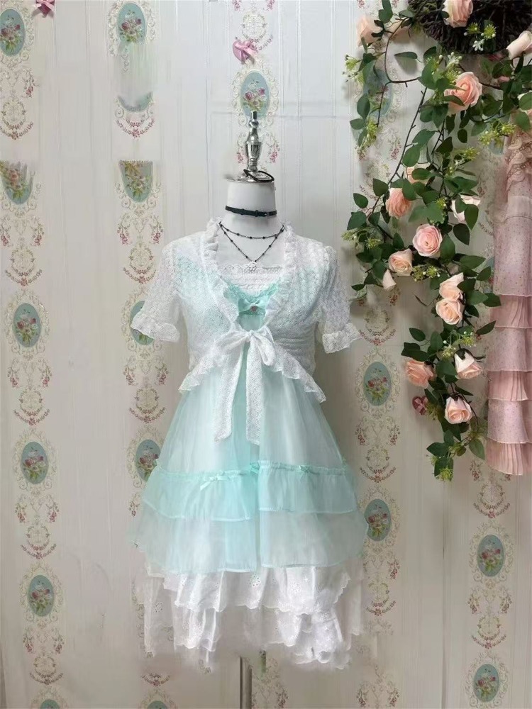 Ruched Dress Mini - اليابانية Kawaii الحلو لطيف 2 قطعة