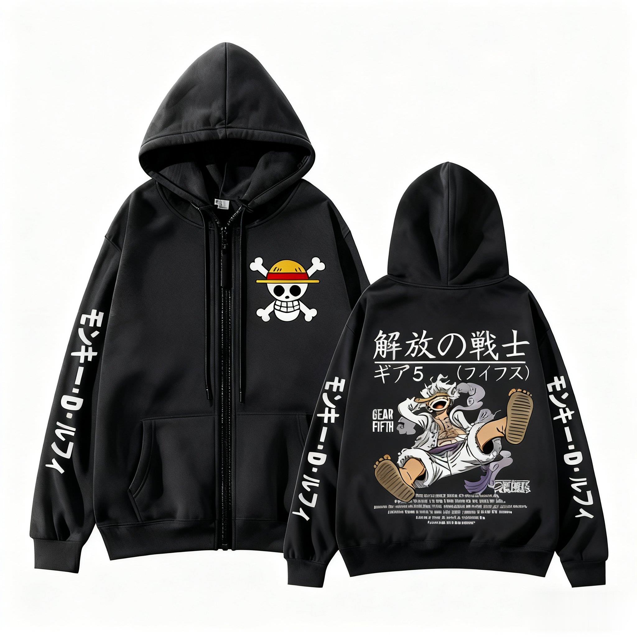 Women'S Fashion Zip Hoodie - القرد D لوفي جير 5 قطعة