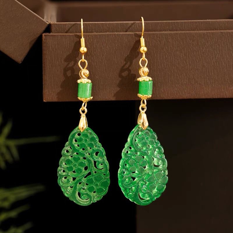Women'S Fashion Jewellery - 925 الفضة الطبيعية الخضراء اليشم الجوف