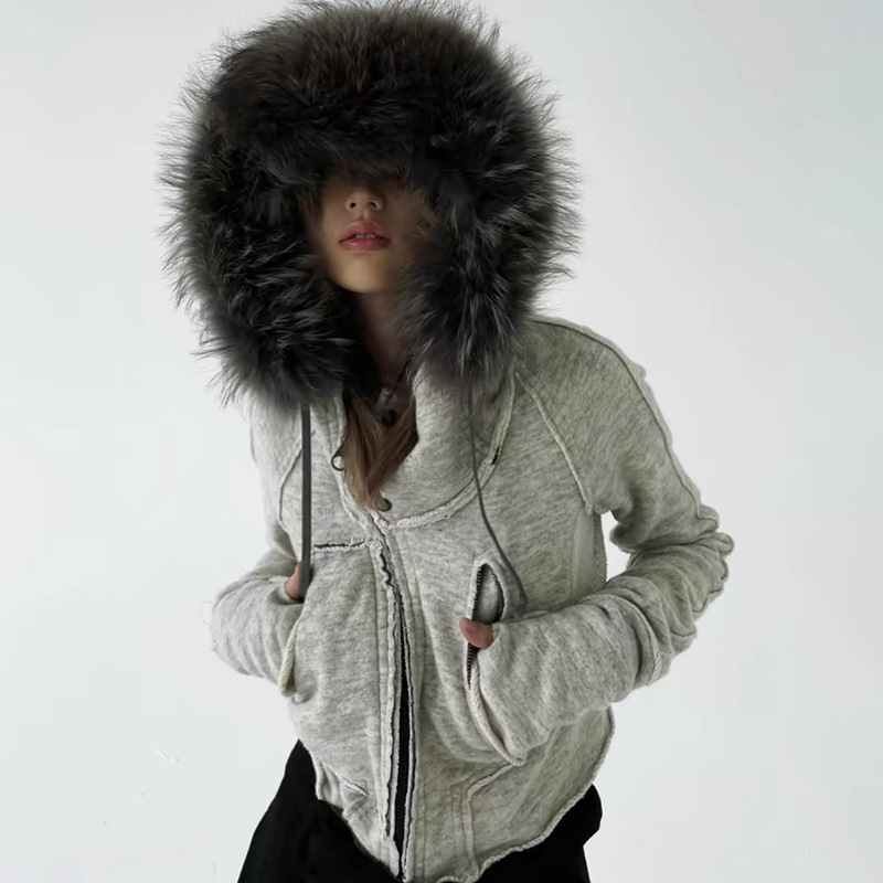 Women'S Fashion Zip Hoodie - بلوزات نسائية كلاسيكية بسحّاب وياقة من