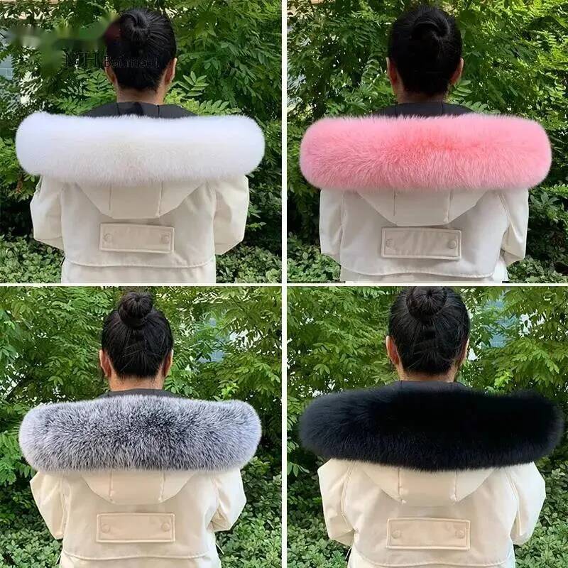 Women'S Fashion Long Coat - 100% الفراء الطبيعي طوق الشتاء الثعلب