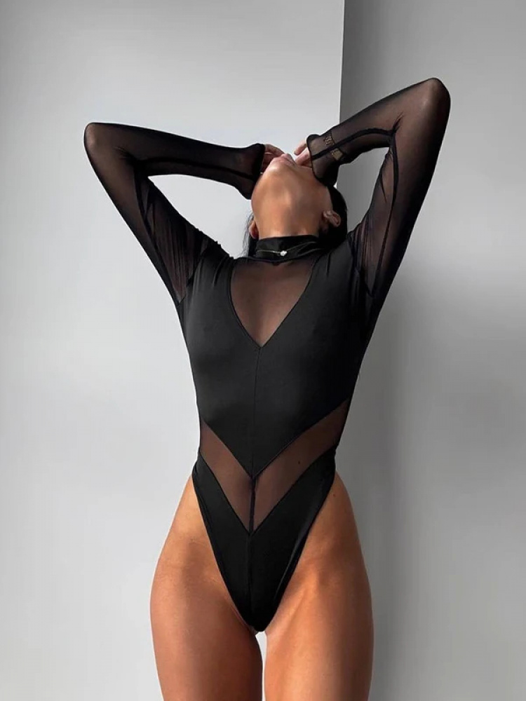 بودي سوت نسائي شبكي مثير شفاف  - مراجعة Turtleneck Bodysuit وسعره