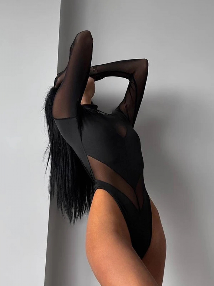 بودي سوت نسائي شبكي مثير شفاف  - مراجعة Turtleneck Bodysuit وسعره