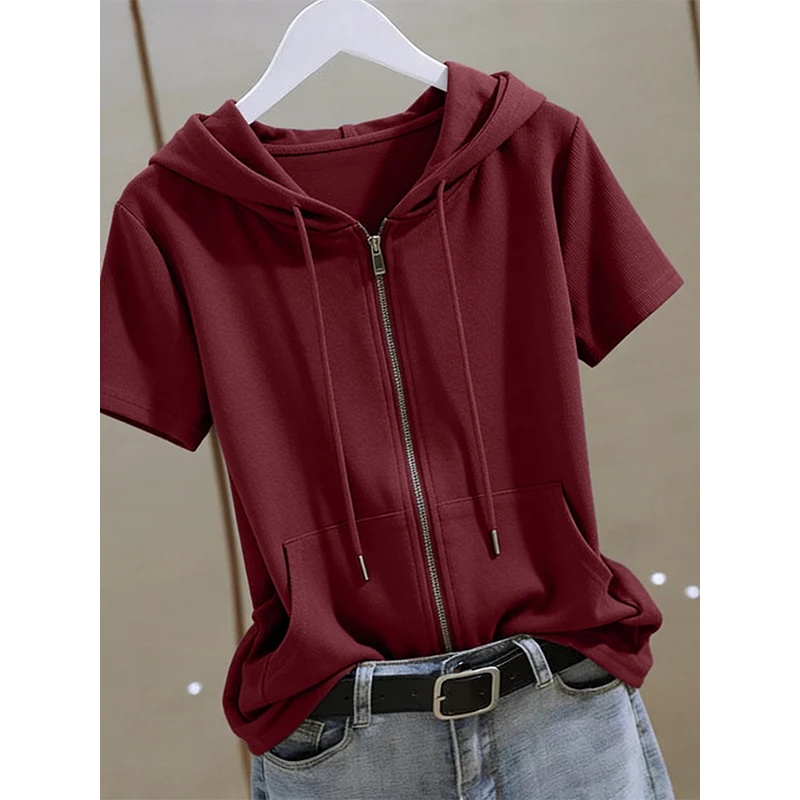 هودي نسائي صيفي بأكمام قصيرة،  - مراجعة Women'S Fashion Zip Hoodie وسعره