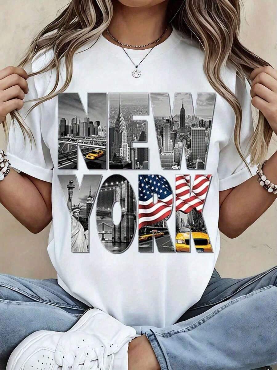 تي شيرت بتصميم أفق مدينة نيويو - مراجعة Women Fashion Usa وسعره