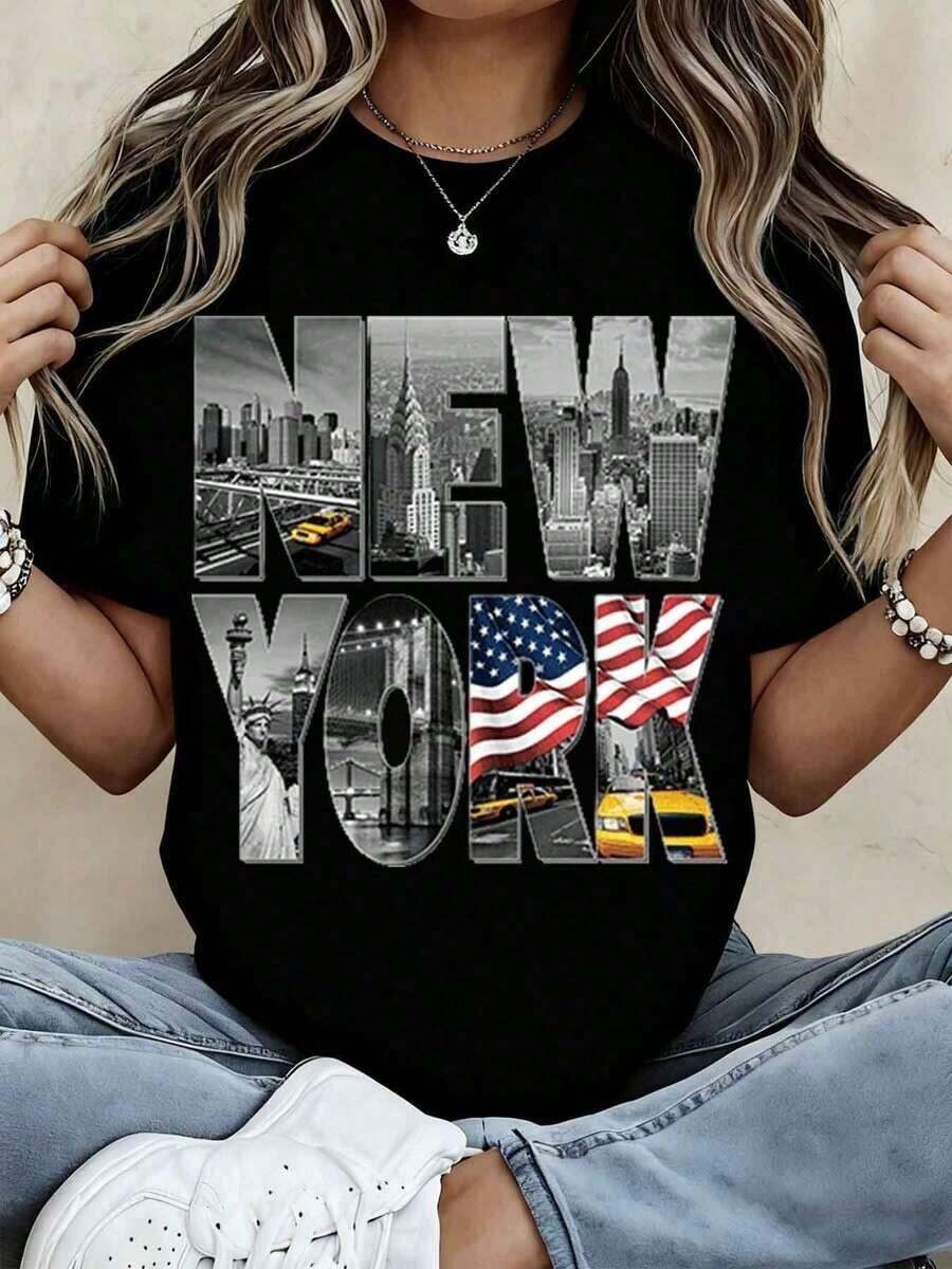 تي شيرت بتصميم أفق مدينة نيويو - مراجعة Women Fashion Usa وسعره