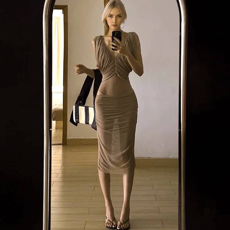 فستان شيفون فرنسي نسائي صيفي ب - مراجعة Ruched Dress Mini وسعره