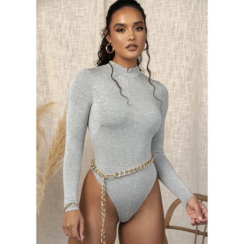 بدلة نسائية بسحاب أحادي اللون  - مراجعة Turtleneck Bodysuit وسعره